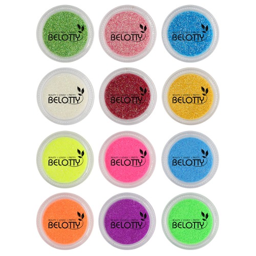 Belotty 12 Jar Chunky Glitter for Nails, Multiple Color Holographic Glitter Nail Spangles, Iridescent Nail Glitter Flakes for Nail Art Decorations/ Body Makeup/ Face Glitter/ Resin Craft Glitter Fest