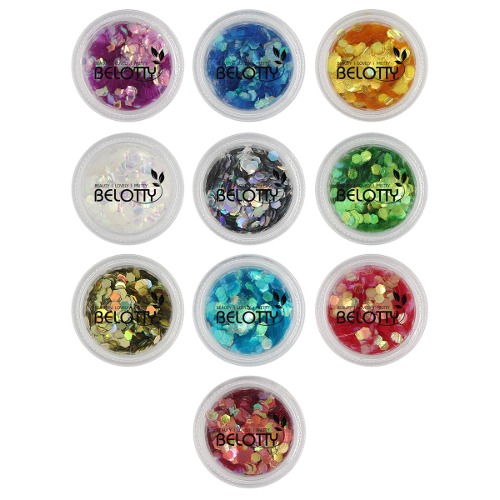 Belotty 10 Jar Chunky Glitter for Nails, Multiple Color Holographic Glitter Nail Spangles, Iridescent Nail Glitter Flakes for Nail Art Decorations/ Body Makeup/ Face Glitter/ Resin Craft Glitter Fest